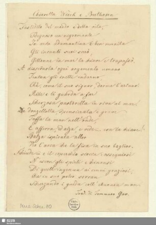 80: Chiaretta Wieck e Beethoven - Mus.Schu.80 : [Widmungsgedicht]