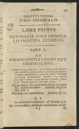 21-118, Liber Primus. Generalia iuris criminalis principia exhibens.