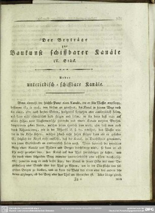 IV. Stück. Ueber unterirdisch-schiffbare Kanäle