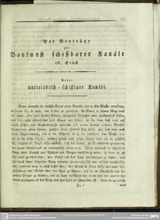 IV. Stück. Ueber unterirdisch-schiffbare Kanäle