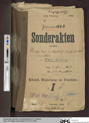 Überweisung der für den Kriegsbedarf erforderlichen Grundstücke und vorhandenen Gebäude im Stadtkreis Charlottenburg