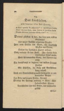13. Das Landleben, ein beatus ille des Horaz