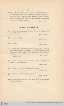 Vases a Reliefs (Nr. 187 - 194)