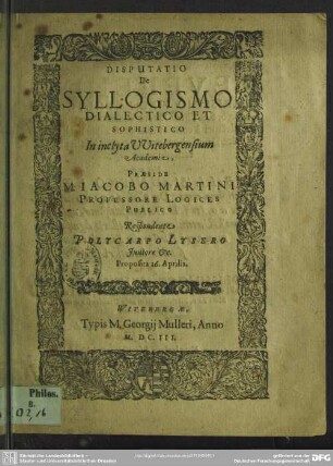 Disputatio de syllogismo dialectico et sophistico