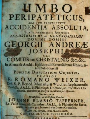 Umbo Peripateticus, Sub Quo Proteguntur Accidentia Absoluta
