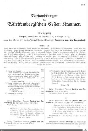 48. Sitzung, Stuttgart, 20.12.1916