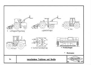 Verschiedene Traktoren und Geräte