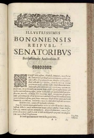 Illustrissimis Bononiensis Reipubl. Senatoribus.