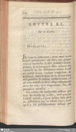 Lettre XL. Sur le Cuivre