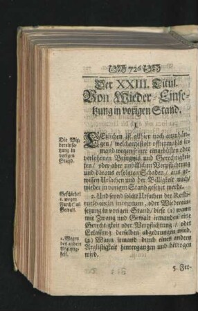 Der XXIII. Titul. Von Wieder-Einsetzung im vorigen Stand.