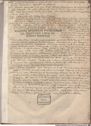 Ioannis Revchlin Phorcensis LL. Doctoris Liber De Verbo Mirifico