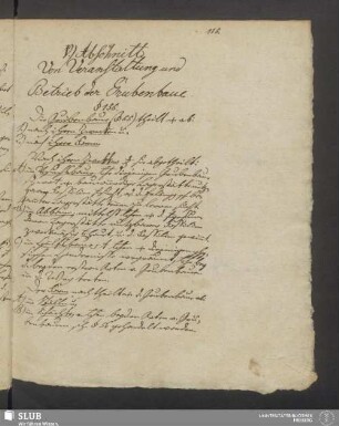 V. Abschnitt. Von Veranstaltung und Betrieb der Grubenbaue