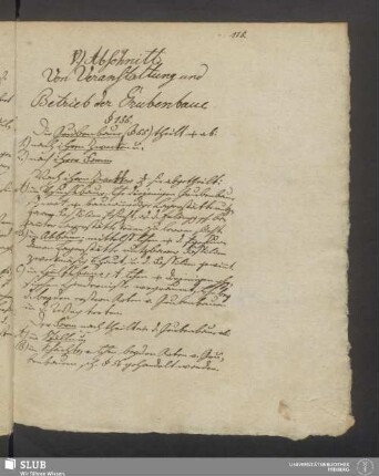 V. Abschnitt. Von Veranstaltung und Betrieb der Grubenbaue