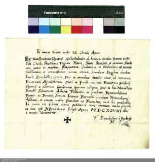 Profess des Frater [Matthias?] Benedikt von Rindtorff aus Halberstadt