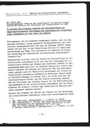 Zu einigen theoretischen Aspekten der Herangehensweise an familiensoziologische Forschungen zur Ausprägung der sozialistischen Lebensweise auf der Ebene der Familie