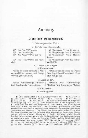 224-238, Liste der Datierungen