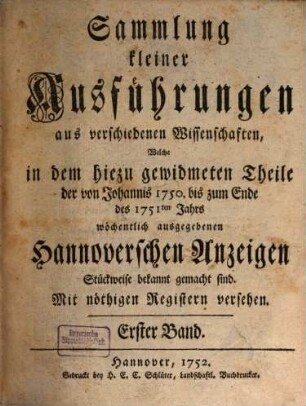 Hannoverische gelehrte Anzeigen : vom Jahre .... 1. 1750/51