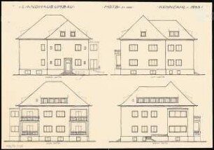 Umbau eines Landhauses Monatskonkurrenz Februar 1933: Aufriss Nordansicht, Ostansicht, Südansicht, Westansicht 1:100