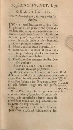 Quaestio IV. De Dei perfectione, in tres articulos divisa.
