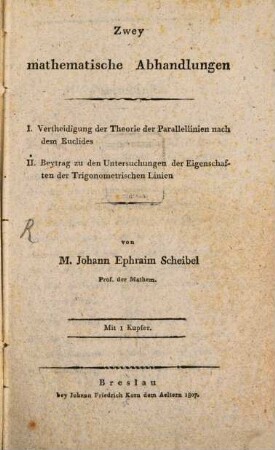 Zwey mathematische Abhandlungen
