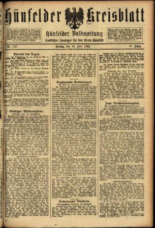 Ausgabe vom Freitag, den 16. Juni 1922.