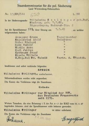Ettlinger, Wilhelmine, geb. Ruf
