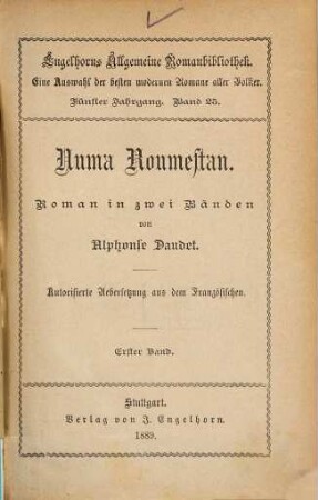 Numa Roumestan : Roman in zwei Bänden. Autorisierte Übersetzung aus dem Französischen, 1