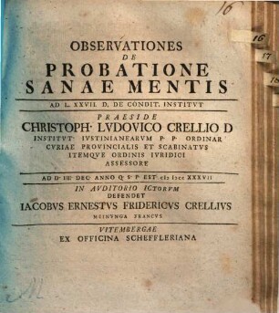 Observationes de probatione sanae mentis