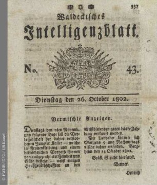 No. 43, Dienstag den 26. October 1802