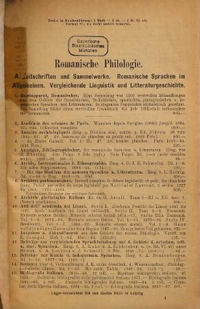 Lager-Verzeichnis ..., 110. Romanische Philologie