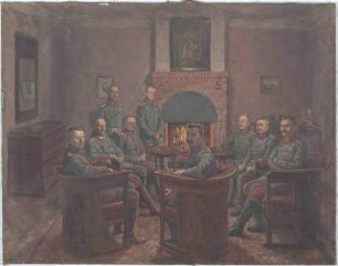 Freiherr Gustav von Starkloff, General bei der 12. Armee mit acht weiteren Offizieren in Lida, Russland