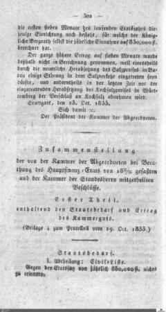 Beratung zum Hauptfinanzetat 1833-1836