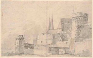 Alte Stadtmauer am Wasser, von Gebäuden überragt