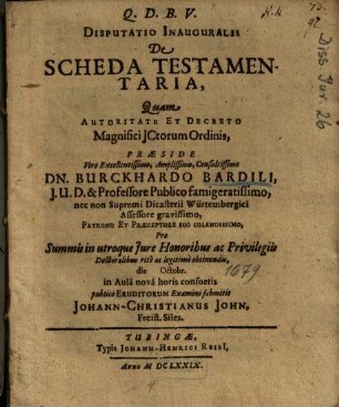 Disputatio Inauguralis De Scheda Testamentaria