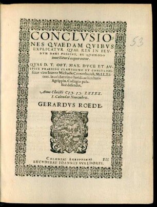 Conclusiones Quaedam Quibus Explicatur Quae Res In Feudum Dari Possint, Et Quomodo investitura acquirantur.
