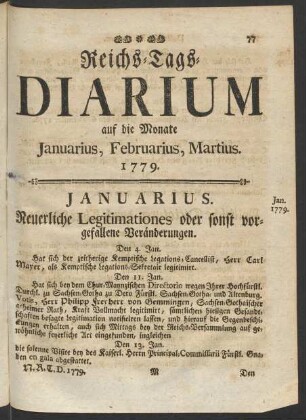Reichs-Tags-Diarium auf die Monate Januarius, Februarius, Martius. 1779.