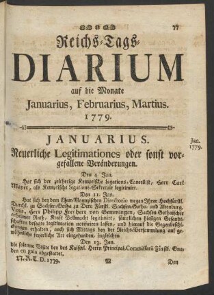 Reichs-Tags-Diarium auf die Monate Januarius, Februarius, Martius. 1779.