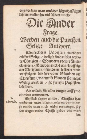 Die Ander Frage. Werden auch die Papisten Selig?