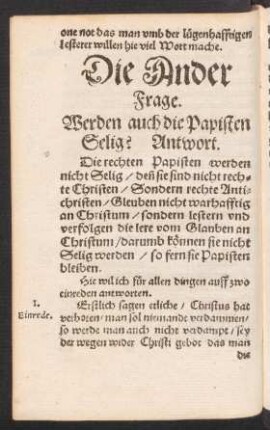 Die Ander Frage. Werden auch die Papisten Selig?