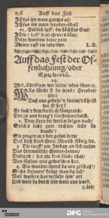 Auff das Fest der Offenbahrung/ oder Epiphaniä.