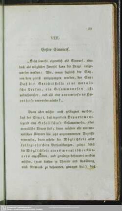 VIII. Erster Einwurf