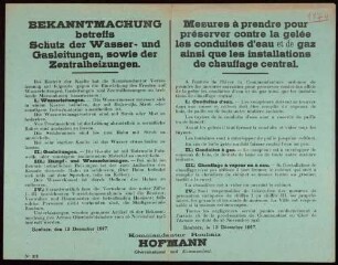 "Bekanntmachung betreffs Schutz der Wasser- und Gasleitungen sowie der Zentralheizungen" (No. 373)