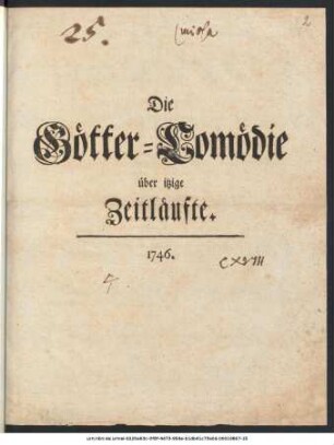 Die Götter-Comödie über itzige Zeitläufte