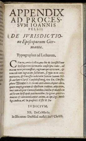 Appendix Ad Processum [...] De Jurisdictione Episcoporum Germaniæ.