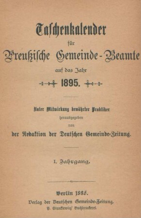 1.1895: Taschenkalender für Preußische Gemeinde-Beamte