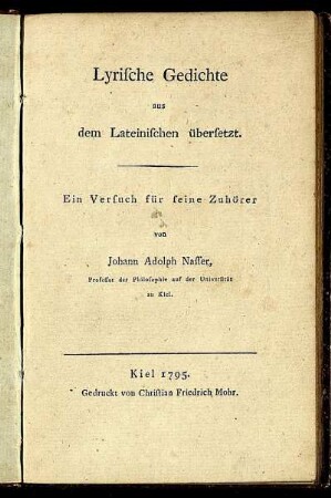 Lyrische Gedichte aus dem Lateinischen übersetzt