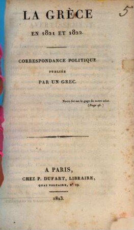 La Grèce en 1821 et 1822 : Correspondance politique