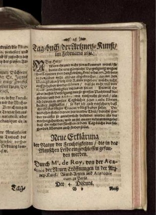 Tag-buch/ der Artzney-Kunst/ im Februario 1682