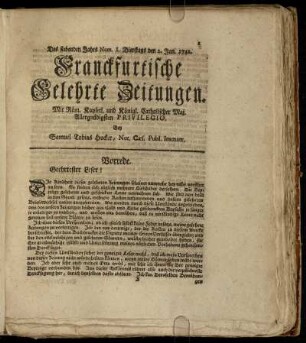 Num. I. Dienstags den 2. Jan. 1742 - Num. X. Freytags den 2. Februar. 1742