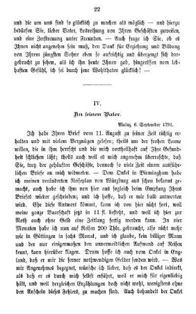 IV. An seinen Vater.